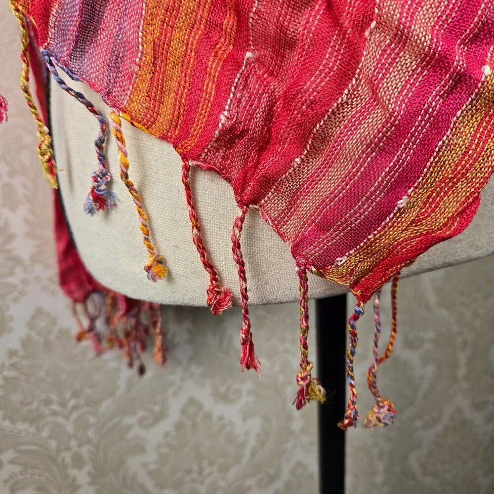 Pink Orange Striped Infiniti Style Versatile Scarf Silver/Purple Beaded Jewelry